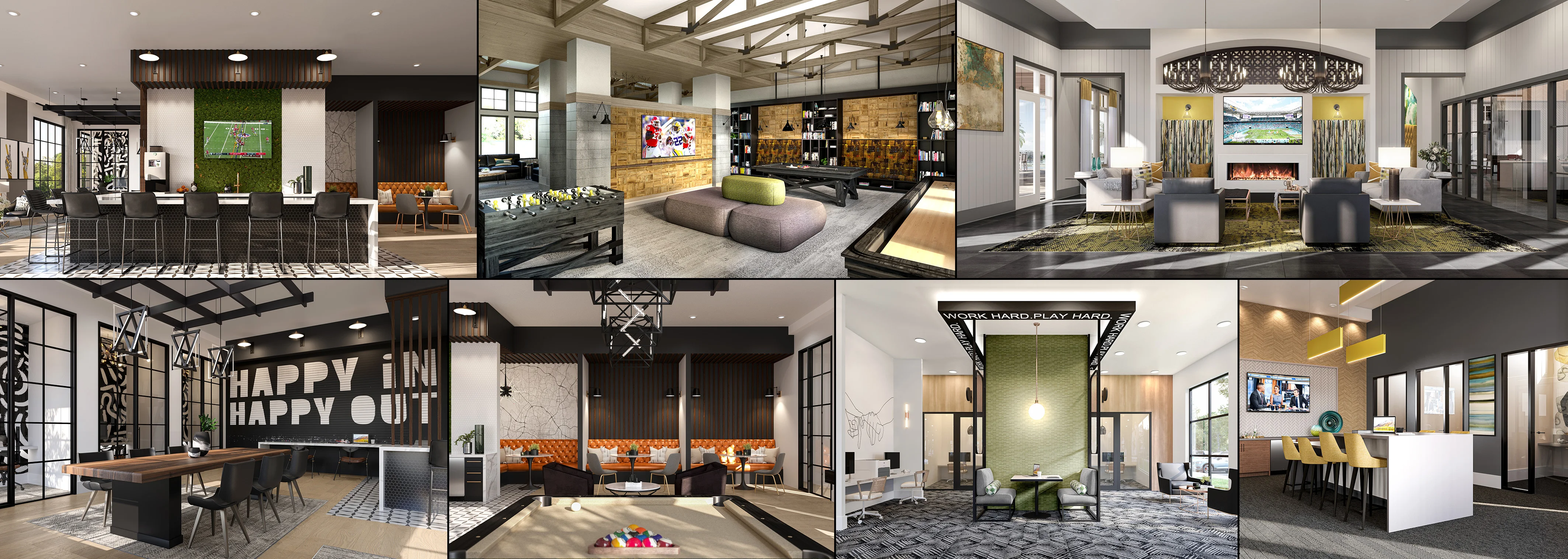 Multi-family amenity lounge and clubhouse CGI, USA — Construct Media