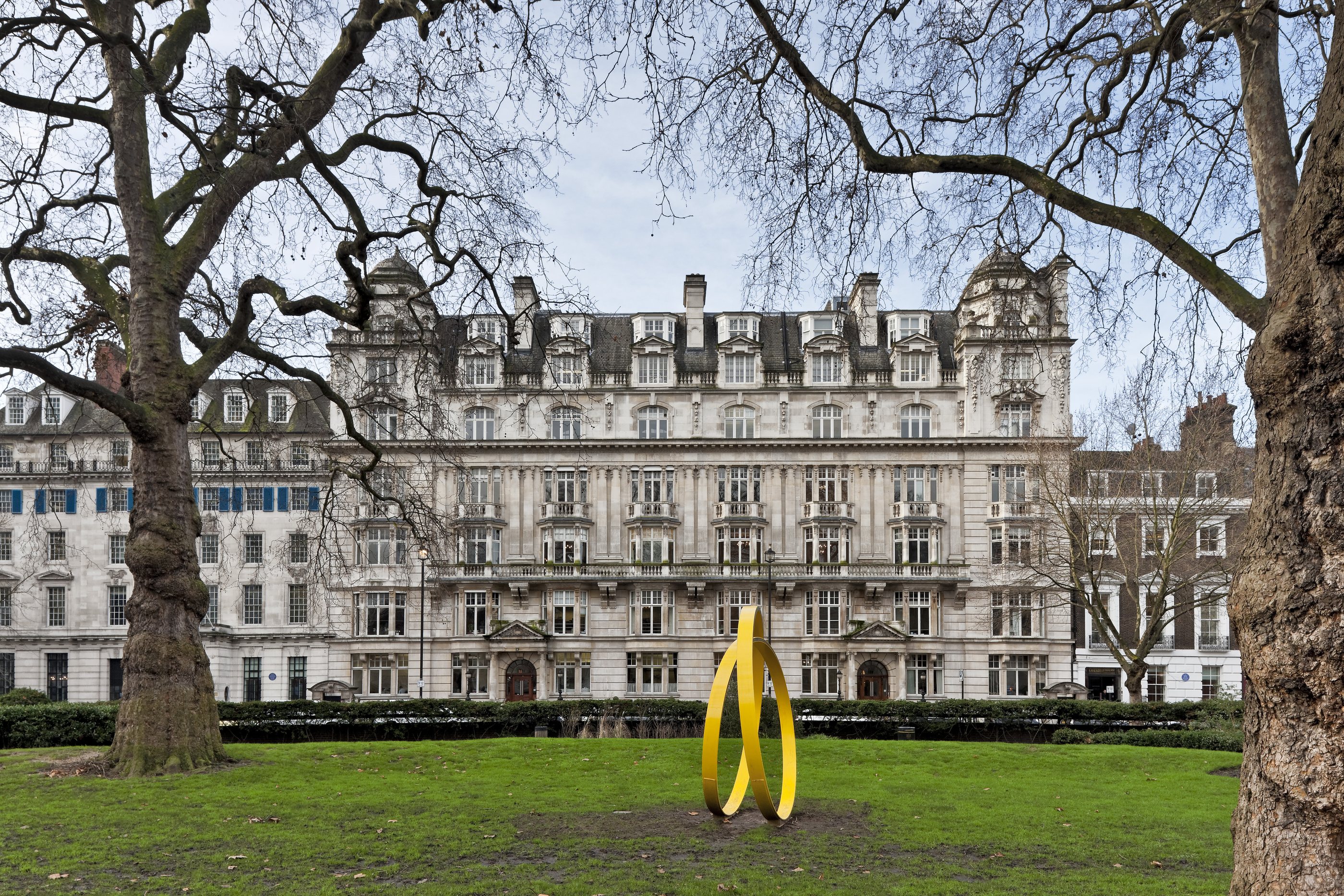 Harcourt House across Cavendish Square in winter
